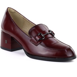 Skórzane półbuty damskie lordsy na obcasie bordowe Vinceza