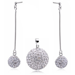 Elegancki srebrny komplet białe kuleczki Swarovski 10mm 16mm