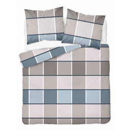 Detexpol Pościel satynowa 220x200 kratka beżowo-błękitna 5544 B