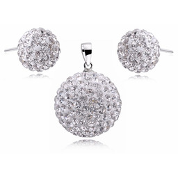 Elegancki srebrny komplet białe kuleczki Swarovski 10mm 16mm