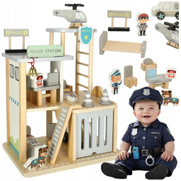 Parking drewniany garaż komisariat policji tor radiowóz helikopter