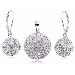 Elegancki srebrny komplet białe kuleczki Swarovski 10mm 16mm
