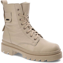 Pollonus Beżowe Botki Skórzane Ocieplane Buty Damskie