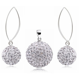 Elegancki srebrny komplet białe kuleczki Swarovski 10mm 16mm