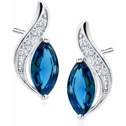 Eleganckie rodowane podłużne srebrne kolczyki szafir cyrkonie srebro