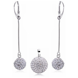Elegancki srebrny komplet białe kuleczki Swarovski 10mm 16mm