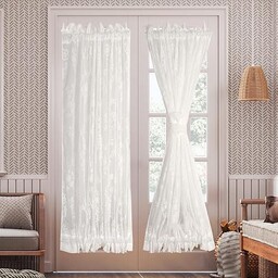 Biała francuska zasłona na drzwi kwiatowa róża dzianina