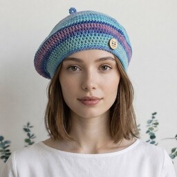 Pakamera Wiosenny beret damski z antenką ręcznie robiony