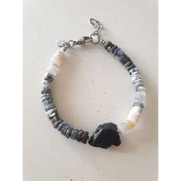 Pakamera Bransoletka RAW opal dendrytowy, czarny turmalin