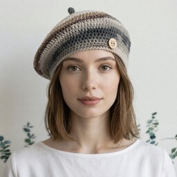 Pakamera Wiosenny beret damski z antenką ręcznie robiony