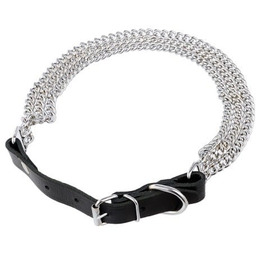 Obroża Skóra Łańcuch potrójny 58-66cm Srebrna