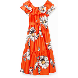 Sukienka midi z falbaną w stokrotki