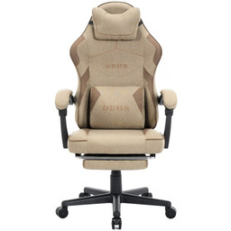 Fotel Gamingowy z tkaniny DEUS Edge Beige, podnóżek