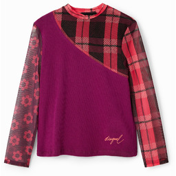 Koszulka prążkowana dzianina patchwork tiul