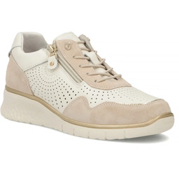 Skórzane sneakersy damskie na koturnie ażurowe beżowe Filippo