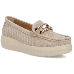 Skórzane mokasyny na koturnie beżowe Filippo DP7652