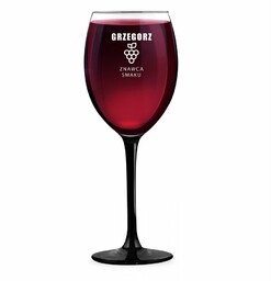 Kieliszek grawerowany do wina z czarną nóżką onyx