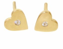 Złote kolczyki serduszka z cyrkonią na sztyfcie KL.00485