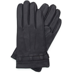 Męskie rękawiczki skórzane z paskiem na zatrzask ciemny