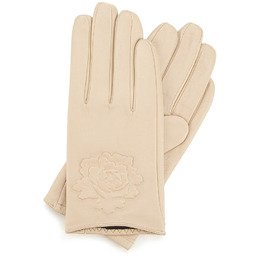 Damskie rękawiczki skórzane z wytłoczoną różą