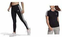 adidas Women''s ESSENTIALS 3-STRIPES LEGGINGS, SLIM 3-STRIPES T-SHIRT
