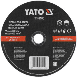 Yato Tarcza do cięcia stali nierdzewnej 180x1,5x22 mm