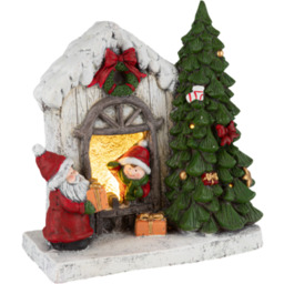 Figurka LED domek z choinką i Świętym Mikołajem