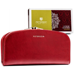 Duży skórzany portfel damski na bigiel i zatrzask