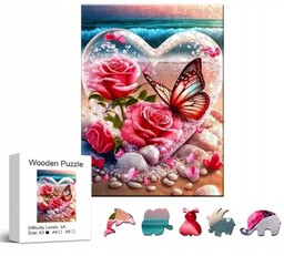 Puzzle Drewniane Róża w Sercu Puzzle dla dorosłych