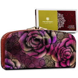 PETERSON duży pojemny portfel skórzany z kwiatowym wzorem