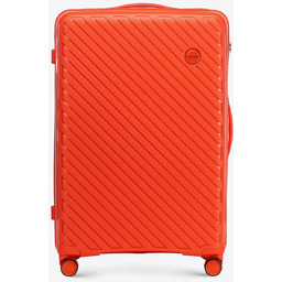 Duża walizka z polipropylenu w tłoczone paski pomarańczowa