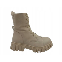 Wyższe Workery Ocieplane Botki Traperki Dziewczęce Zimowe Beżowe