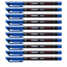 Stabilo, 10x Foliopis marker Ohpen 0,4mm niebieski