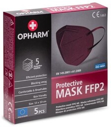 OPHARM Maska Ochronna FFP2 bordowa, 5szt.