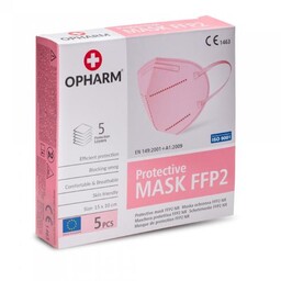 OPHARM Maska Ochronna FFP2 pastelowy róż, 5szt.