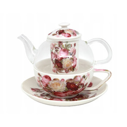komplet filiżanka+dzbanuszek z zaparzaczem tea for one róża