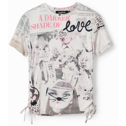 Koszulka slim motyw kolażu z gazet marszczenia