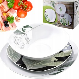 Mondex Zestaw Komplet Serwis Obiadowy Porcelana Herbal Black