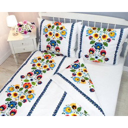 Karo Pościel z kory 160x200 Łowicka Biało-Niebieska 222a