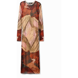 Sukienka midi z dzianiny z motywem pejzażu