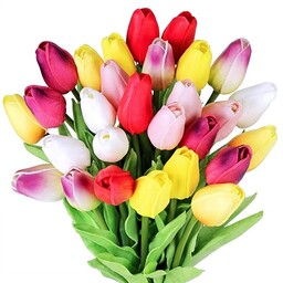 Wielokolorowe tulipany, sztuczne kwiaty, sztuczne tulipany, prawdziwe