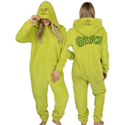 Grinch Polarowa piżama jednoczęściowa, damskie onesie z kapturem