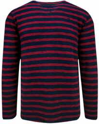 Męski, bawełniany sweter Pioneer w czerwono-granatowe poziome paski