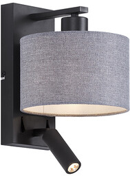 QAZQA Nowoczesna lampa ścienna czarna z szarym kloszem