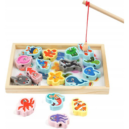 Zabawka Wędkarska Łowienie Ryb Magnetyczna Rybki Drewniana Edukacyjna,