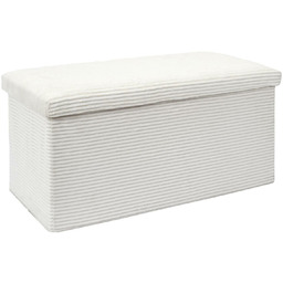 Pufa Medford biała sztruksowa składana ze schowkiem prostokątna