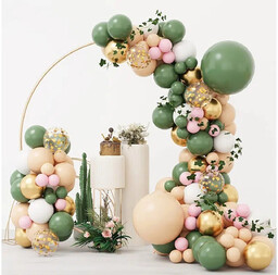 Zestaw balonów do girlandy balonowej zielono-beżowo-złoty - 150