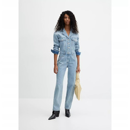MANGO JEANSOWY KOMBINEZON CASUAL Z KOŁNIERZYKIEM I GUZIKAMI