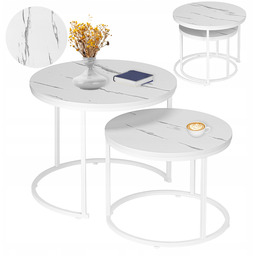Stolik Kawowy Okrągły Biały 2W1 Zestaw Stolików Kawowych