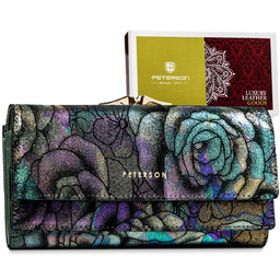 Zdobiony portfel ze skóry naturalnej duży pojemny PETERSON